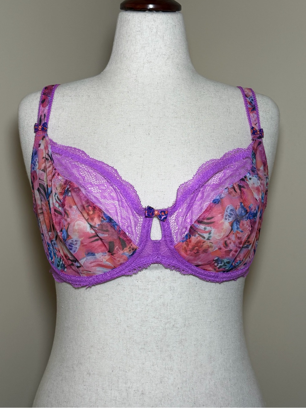 Freya Wildfire Underwire Plunge Balcony Bra 34H UK 34FF Lava Floral Lace